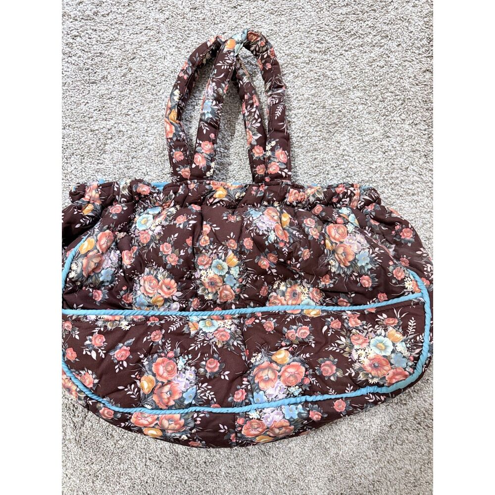 Vintage Holli Floral Quilted Knitting Crochet Craft Tote Bag Metal Frame 113